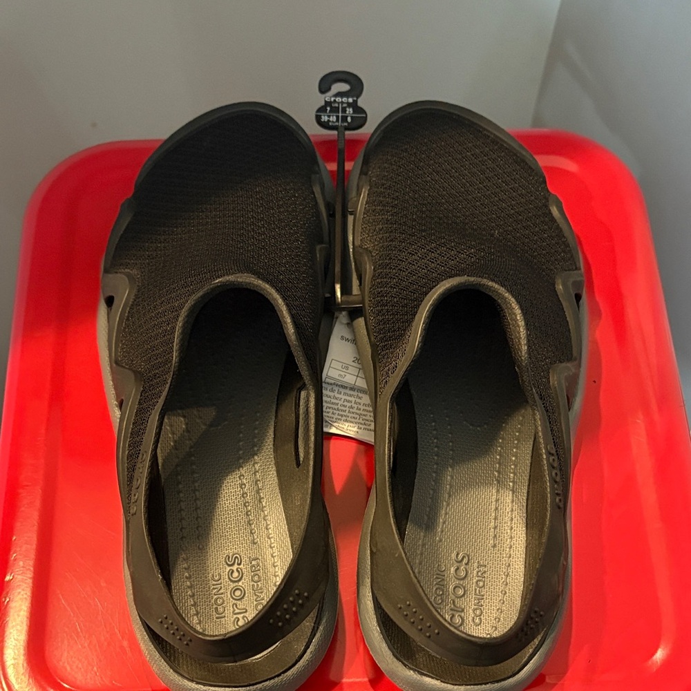 CROCS Black Slip-On Shoes- Swift-water mesh wave.